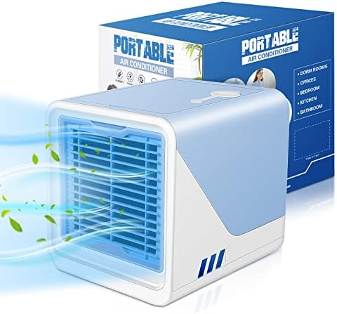 Portable Air Conditioner for Personal with 3 Wind Speeds,Mini Air Cooler Fan,USB Air Personal Conditioner with 7 Colour LED Lights,Small Air Conditioner for Bedroom,Office and Outdoors,Blue