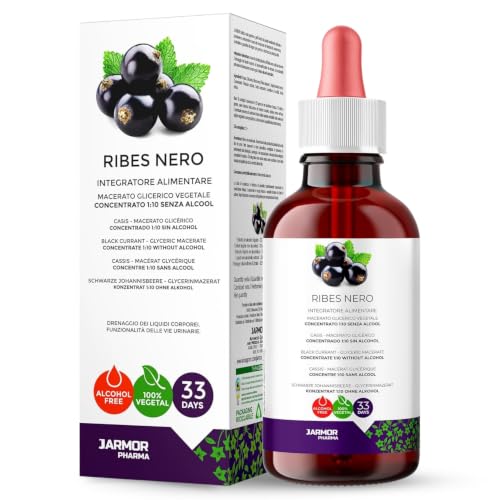 Ribes Nigrum Macerato Glicerico 100 ml Integratore Ribes Nero Antistaminico Naturale 100% Drenante Estratto Concentrato 1:10 Analcoolico Senza Zuccheri 33 Dosi Made in Italy