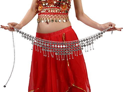 Cielary Silver Coins Belly Dance Hip Scarf Belt Halloween Costume Accessory,Silver #TOP1