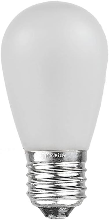 Novelty Lights 25 Pack S14 LED Plastic Flex Filament Outdoor Patio Globe Replacement Bulbs, Frosted Warm White, Dimmable, E26 Medium Base, 0.8 Watt