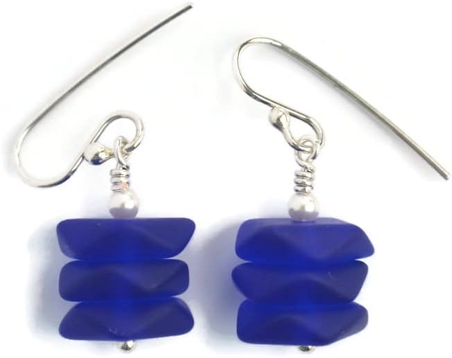 Miniatura 8 de Olas del océano azul marino plata de ley pendientes colgantes de cristal de mar real oscuro azul cobalto perla moderna joyería de playa para mujeres