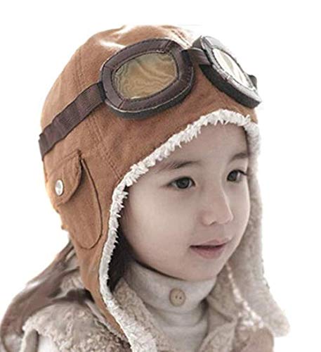 LIWEIKE Children Pilot Aviator Hat, Warm Baby Kid Winter Earflap Pilot Cap Aviator Hat Beanie Flight Helmet, Coffee, One Size
