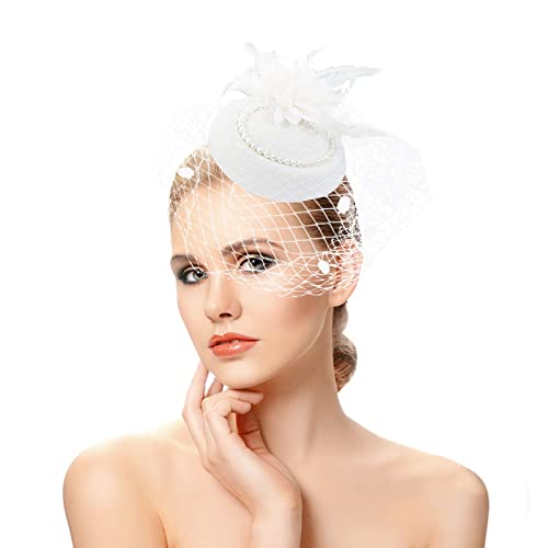 Grand bandeau pour femme - Chapeau bibi pour femme - Chapeau à fleurs pour thé, mariage, église - Bandeau pour votre tête, blanc, Taille unique