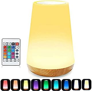 Caxmtu LED Night Light Touch Lamp Bedside Table Lamp for Kids Bedroom Rechargeable Dimmable with Remote Control and Timing Function Warm White Light + RGB Color Changing