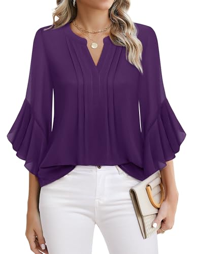 Image of Timeson Women's Short Sleeve V Neck Blouses Shirts Floral Double Layers Mesh Tunics Tops