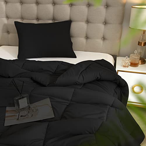 BedTreat Twin XL Comforter Set 2 Piece - Premium Quilting Microfiber Comforter with Pillowcase, All Season Down Alternative Cozy Bedding Set for Kids Bedrooms, Guest Bedrooms and Dormitory (Black) - Thumbnail 2