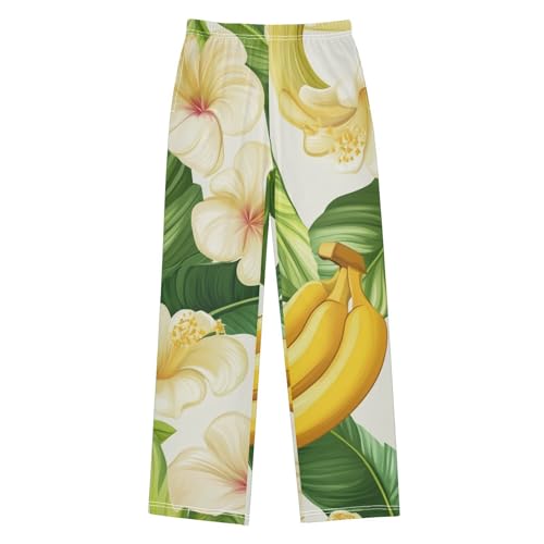 ZZXXB Banana and Flowers Boys Long Pants Soft Trousers Elastic Waist Kids Lounge Bottoms with Pockets S-XL