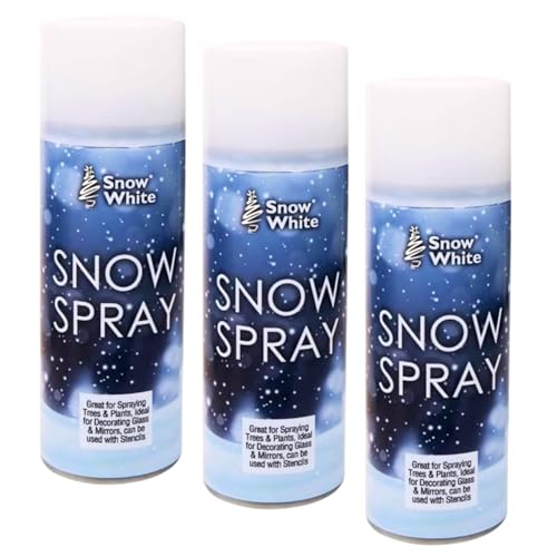 Caliko Pack of 3 Snow Spray 250ml - Artificial Snow Can for Christmas Tree, Wreath, Glass & Window Decorations, Instant Realistic Christmas Decorations with Fake Snow Spray for Crafts & DIYs