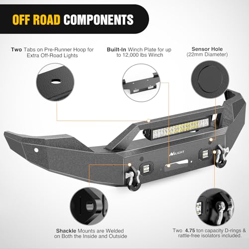 Image of Nilight Front Bumper Compatible for 2011 2012 2013 2014 2015 2016 Ford 3rd Gen F250 F350 F450 with Winch Plate Sensor Holes 3 LED Lights and D-rings