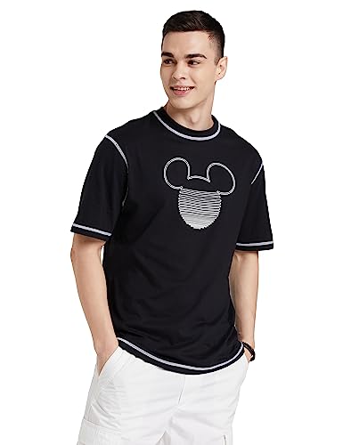 Amazon Brand – Symbol Men’s Graphic Oversized T-Shirt (SYM-A23-TSH-12-D_Jet Black,HD L)