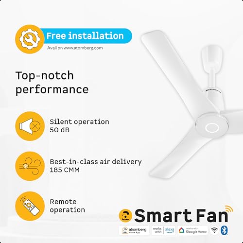 Image of atomberg Aris Contour Smart 900mm Voice Controlled BLDC Ceiling Fan with Remote |BEE 5 star| Best-in-class Air Flow |Silent Operation| Designer Fan | Free Installation | 5 Year Warranty | Marble White