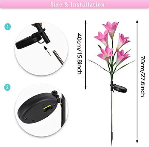 TERESA'S COLLECTIONS 27.6inch Color Changing Garden Ornaments Outdoor with 20 Solar Lily Flower Lights, 4 Pack Decorative Solar Garden Stake for Flowerbed Yard Pathway Wedding Decoration