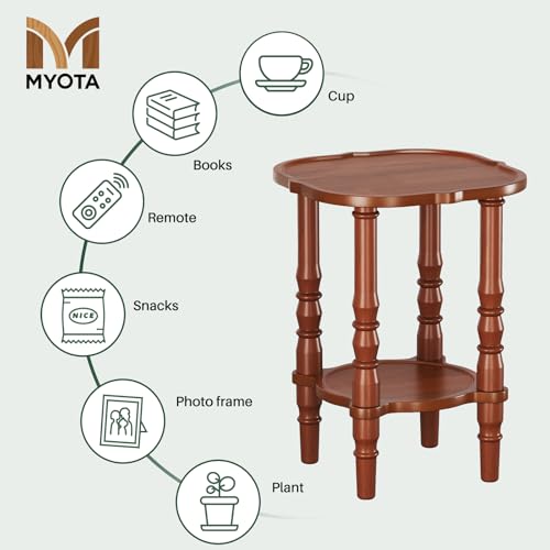 MYOTA Solid Wood End Table Living Room - 21.7" H Small Narrow Square Wooden End Table for Small Spaces, Dark Real Brown Solid Wood Vintage Antique Side Bedside Table Nightstand with 2-Tier Storage — view 5