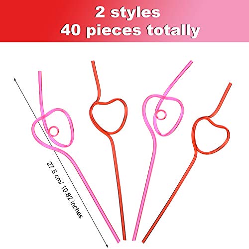 40 pitillos plásticos en forma de corazón rojos y rosados miniatura 2