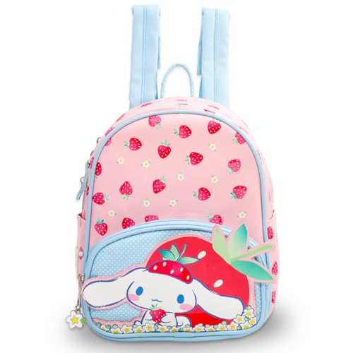 SANRIO Cinnamoroll Conjunto de mochila feminina – Bolsa de 26,7 cm com bolso frontal para adolescentes e mais adesivos | Pacote de mini mochila Cinnamoroll