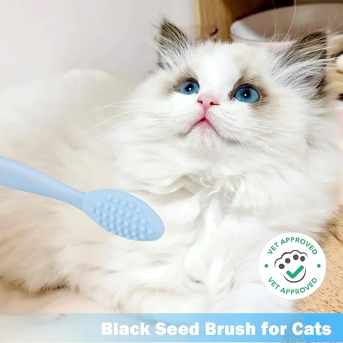 Image of 2PCS Pet Black Seed Brush for Cat Chin Acne & Blackhead Removal | Silicone Double-sided Grooming Brush for Acne Treatment | Acne Removing Tool|Cat Grooming Essentials,Blue