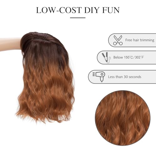 Image of Rose bud Wavy Bob Wig Ombre Orange Natural Wig Synthetic Hair Shoulder Length Short Curly Wigs for Women