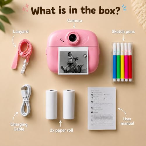 Image of DIY Instant Print Mini Camera for Kids & Adults | Thermal Paper Printing Camera | 2.4 inch HD Screen | SD Card Support, Video Recording, Games & Music Player
