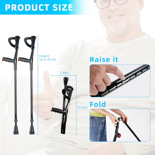 FUSHIDE Forearm Crutches, Lightweight Elbow Crutches, Folding Crutches Walking, Crutch for Adults, Lame People, Rehabilitant, Aluminum, 10-Level Adjustable Height,1 Pair - Thumbnail 5