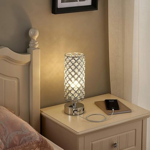 Lampe de chevet bureau LED cristal intensité variable avec douille E27 USB - 8