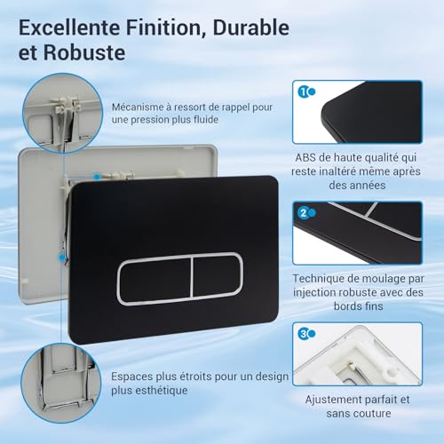 Plaque WC compatible Geberit Sigma noire pour réparer mécanisme double chasse - 4