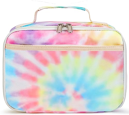 LOIDOU SXY003 Lunch Box Kids Girls Boys Insulated Lunch Bag Thermal Meal Bag Women's Reusable Lunch Box Bags for School Travel (Tie Dye Pink Yellow Green)