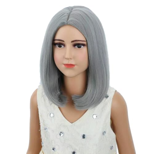 Image of Gray Wig Gray Bob Wig Short Bob Wig Middle Part Wig for Women Synthetic Wigs with Wig Cap