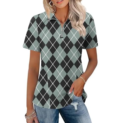 LOMON Womens Golf Polo Shirts Summer Short Sleeve 1/4 Zip Tops Moisture Wicking Casual Tennis Activewear with Pockets