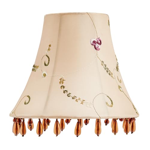 Aspen Creative 50004-2, Beaded Bell Clip-On Lamp Shade, Gold Faux Silk Fabric with Floral Embroidered Design, 3" Top x 6" Bottom x 5" Slant, Set of 2 by Aspen Creative - Used condition - Image 3