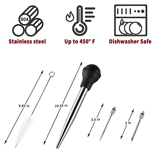 Jy Cookment Stainless Steel Turkey Baster Baster Syringe For Cooking Meat Injector Set With 2 Marinade Needles 1 Cleaning Brush For Home Baking Kitchen Tool #TOP2