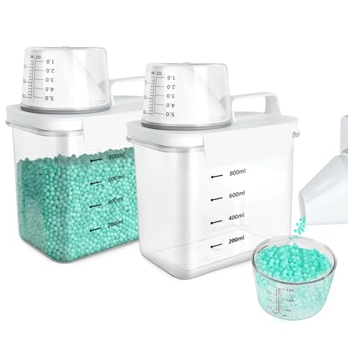 GEGNNS 2Piezas Caja Almacenamiento De Polvo De Detergente HerméTico, dispensador de detergente hermético con vaso medidor y báscula y asa, 1100 Ml Contenedor De Detergente De PláSticoDe Almacenamiento