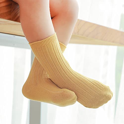 Ruffle Socks for Baby Girls Children's Socks Boys and Girls Cotton Socks Double Needle Mid Calf Baby Baby Solid Color (Yellow, 1-3 Years Toddler)2