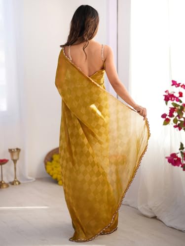 Image of AKHILAM Women's Chiffon Checkered Printed Saree With Unstitched Blouse Piece (AARYAN14602 KR Parent)