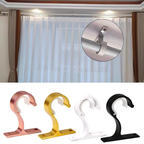 WBANGIAO Curtain Rod Brackets Aluminum Alloy Holder for Drapery Hooks, Wall Mount with Screws Set of 2.Gold