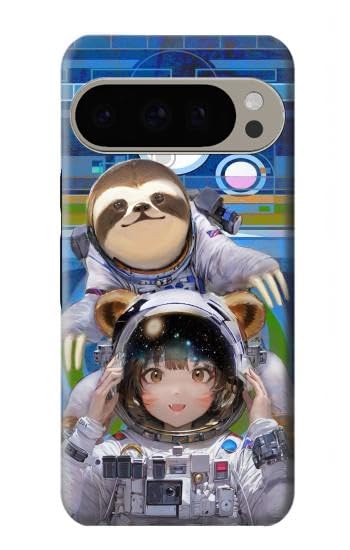 Funda para Google Pixel 9 Pro de mapache y perezoso astronauta