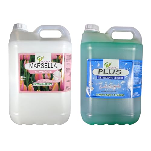 Pack Suavizante Concentrado Marsella 5L + Detergente Concentrado 5L + | Limpieza Profunda | Fragancia Duradera | Protege Color de la Ropa | Suavidad y Frescor Duradero