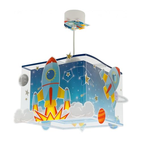 Dalber Lustre Chambre Enfant, Lampe Suspension Enfant, Rocket Fusée Spatiale système Solaire, 63352, E27, Bleu
