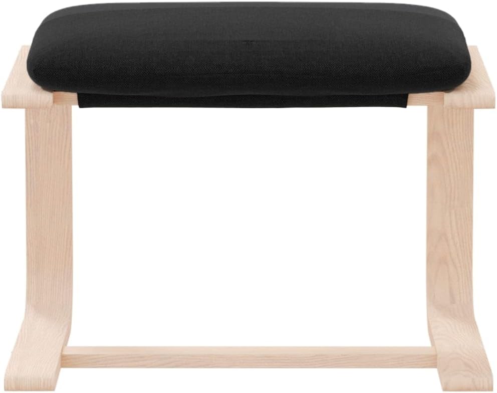 Solid Birch Wood Frame Footstool with Black Polyester Fabric for Living Room, Versatile Compact Footstool for Small Spaces with Removable Washable Cover