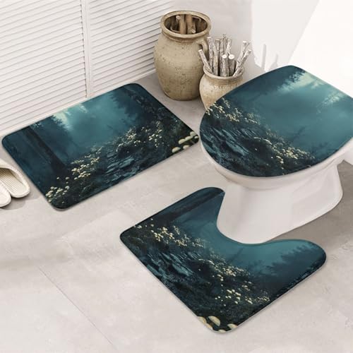 Funda de asiento de inodoro y alfombras de baño con hongos de selva 2