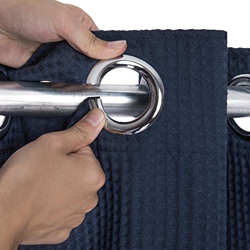 River Dream Extra-Long Waffle Weave Shower Curtain With Snap-In Liner,Cotton Blend,No Hooks Needed Shower Curtain For Bathroom,Shower Curtain With Liner Set,Navy Blue,71X86 Inches #TOP2