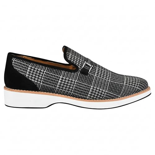 Image of LIBERTYZENO Mens Tuxedo Canvas Textile and Suede Leather Noble Loafers and Slip On Wedding Party Shoes for Easter Gift