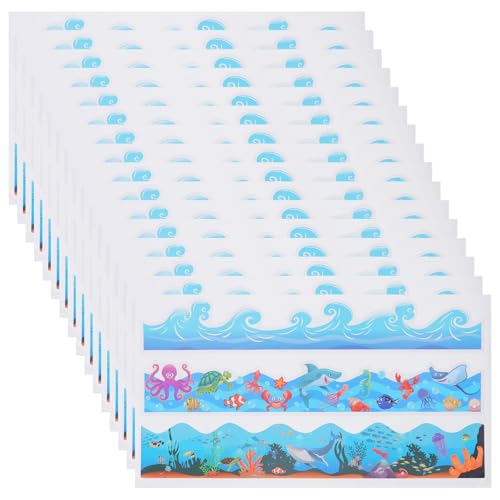 ROMISBABA Pegatinas de Borde para Tablones de Anuncios de Animales Marinos, 20 Hojas de Pegatinas de Vinilo Dibujos Animados Oceánicos, Decoración para Aula y Scrapbooking, Resistentes