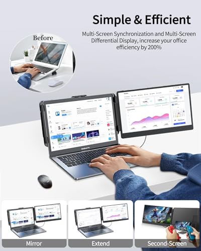Image of Macsecor 14.1'' Laptop Screen Extender, 1080P FHD IPS Portable Dual Monitor for Laptop, USB C HDMI Plug-Play Monitor Extender for 13''-17.3'' Laptops, for Mac /Wins /Android /Switch
