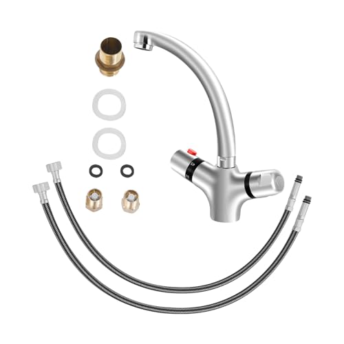 ACROSSPART Robinet de salle de bain, robinets de lavabo avec thermostat et double tige, mitigeur thermostatique pour lavabo