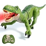 Sunrad Remote Control Dinosaur Toys for Kids 3-5 4-7 8-12 Year Old, Electronic RC Robot Dinosaur with Spray & Light & Roar, Realistic Walking T-Rex Toys Birthday Gifts for Boys Girls(Green)