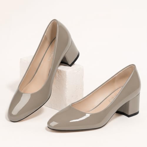 Image of SKYSTERRY Women's Low Heel Dress Pumps Shoes 2 Inch | Low Chunky Block Heel Pumps, Closed Round Toe Heels, Patent Leather Office Work Wedding Pumps Shoes