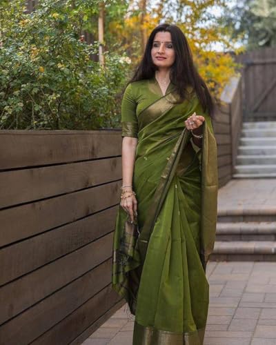 Image of Women's Cotton Woven Soft Sarees With Attach Blouse Piece.