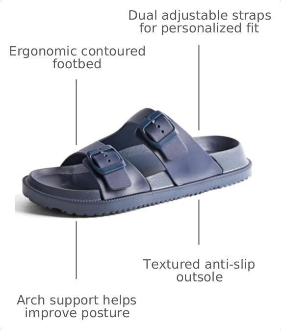 Image of Arch Support Footbed Sandals for Women & Men, Adjustable Double Buckle Comfort Sandals, Cork-Style Cushioned Sole, Casual Walking Slides for Everyday Wear