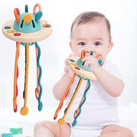 SHAVINGFUN Baby Montessori Toys for 18M+,Baby Sensory UFO Food Grade Silicone Pull String Activity Toys for Travel,Early Development Toys Toddlers for Babies Boys Girls Birthday Gift Cover