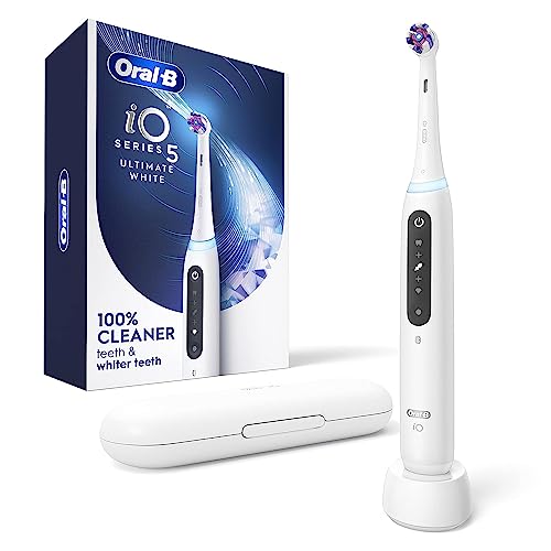 Oral-B iO Series 5 Ultimate White Rechargeable Electric Toothbrush with Visible Pressure Sensor, 2 Minute Timer, 5 Cleaning Settings, 1 Replacement Toothbrush Heads, and Travel Case, White by Oral-B - Used condition - US$107.46